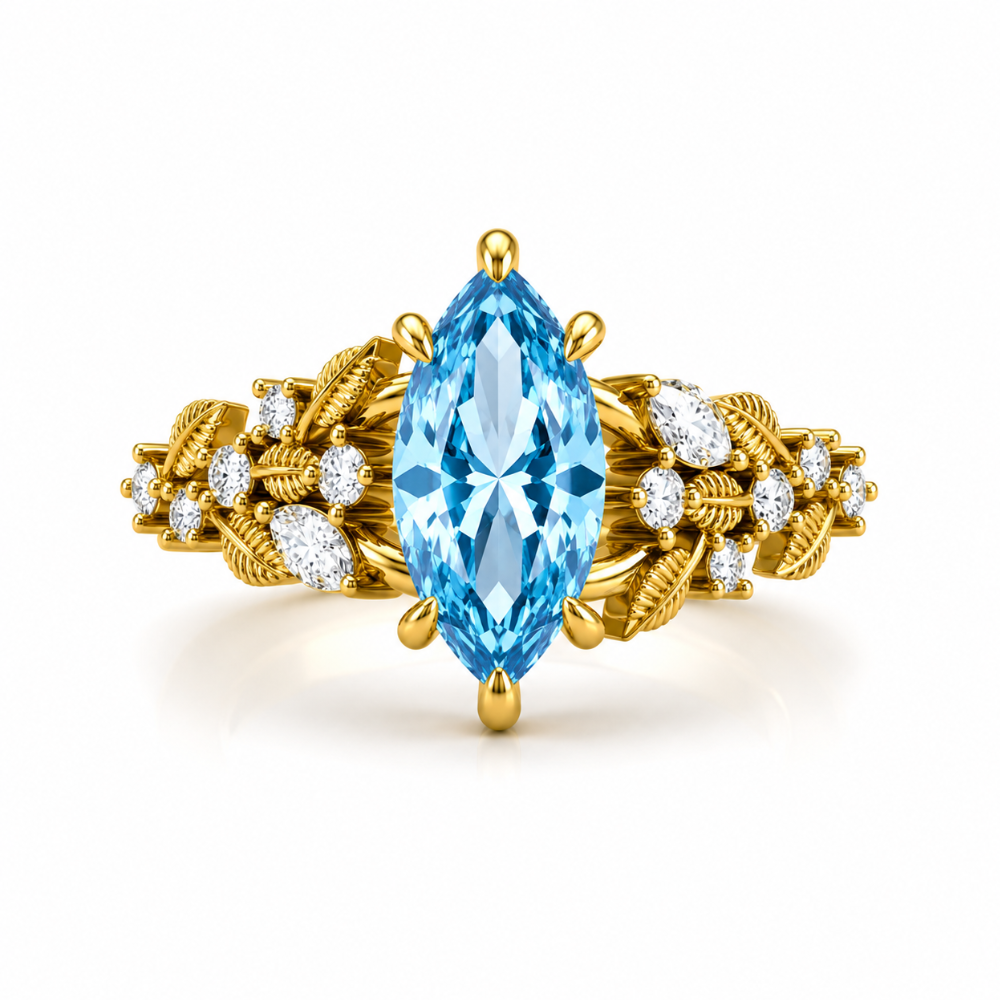Anillo de Compromiso Modelo Marquise En Flor Oro 18k