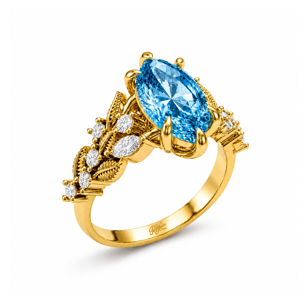 Anillo de Compromiso Modelo Marquise En Flor Oro 18k