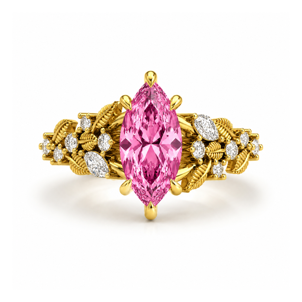 Anillo de Compromiso Modelo Marquise En Flor Oro 18k