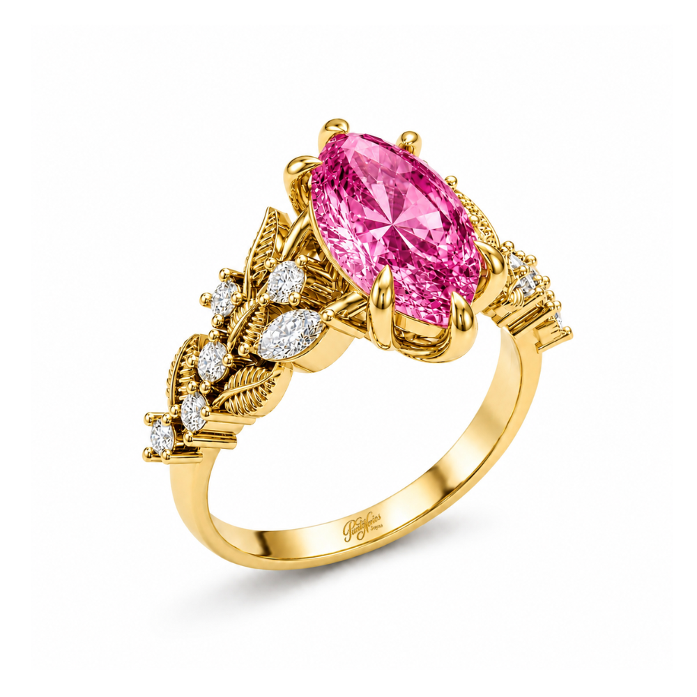 Anillo de Compromiso Modelo Marquise En Flor Oro 18k