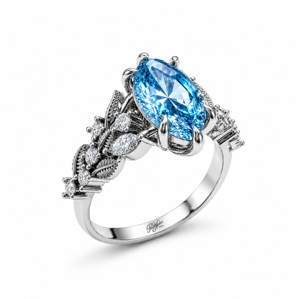 Anillo de Compromiso Modelo Marquise En Flor Oro 18k