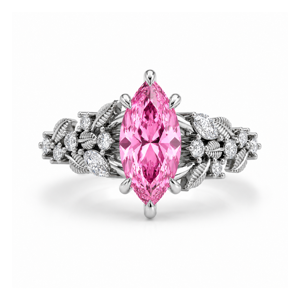 Anillo de Compromiso Modelo Marquise En Flor Oro 18k