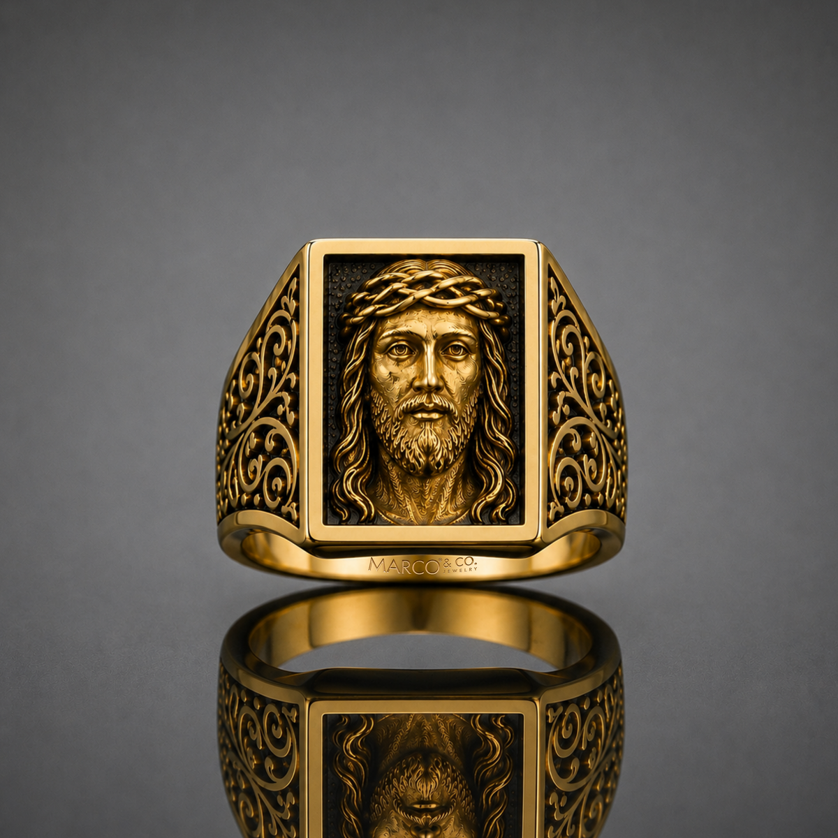Anillo Sello Rostro Jesus 3D Modelo Vitale Oro 18K