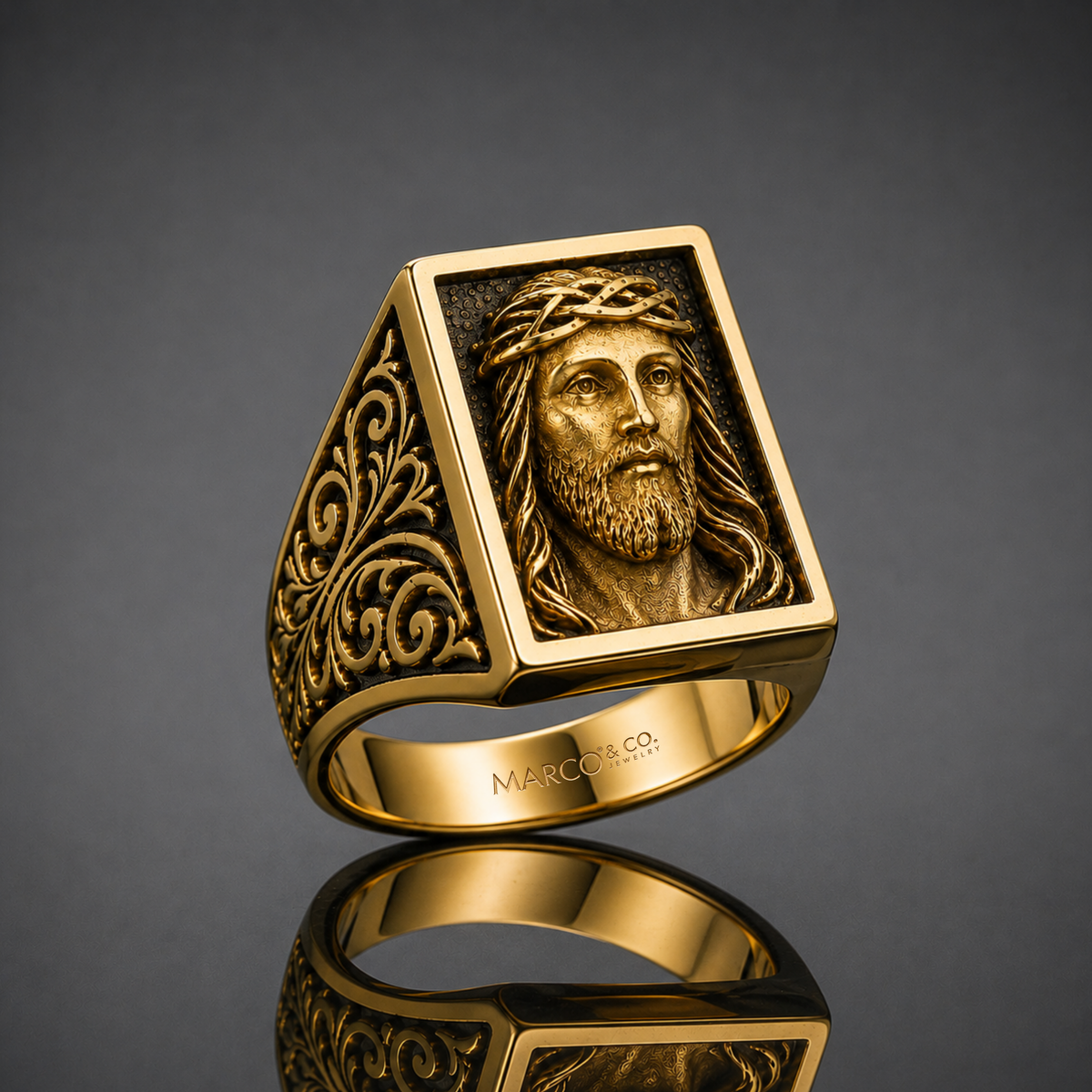 Anillo Sello Rostro Jesus 3D Modelo Vitale Oro 18K
