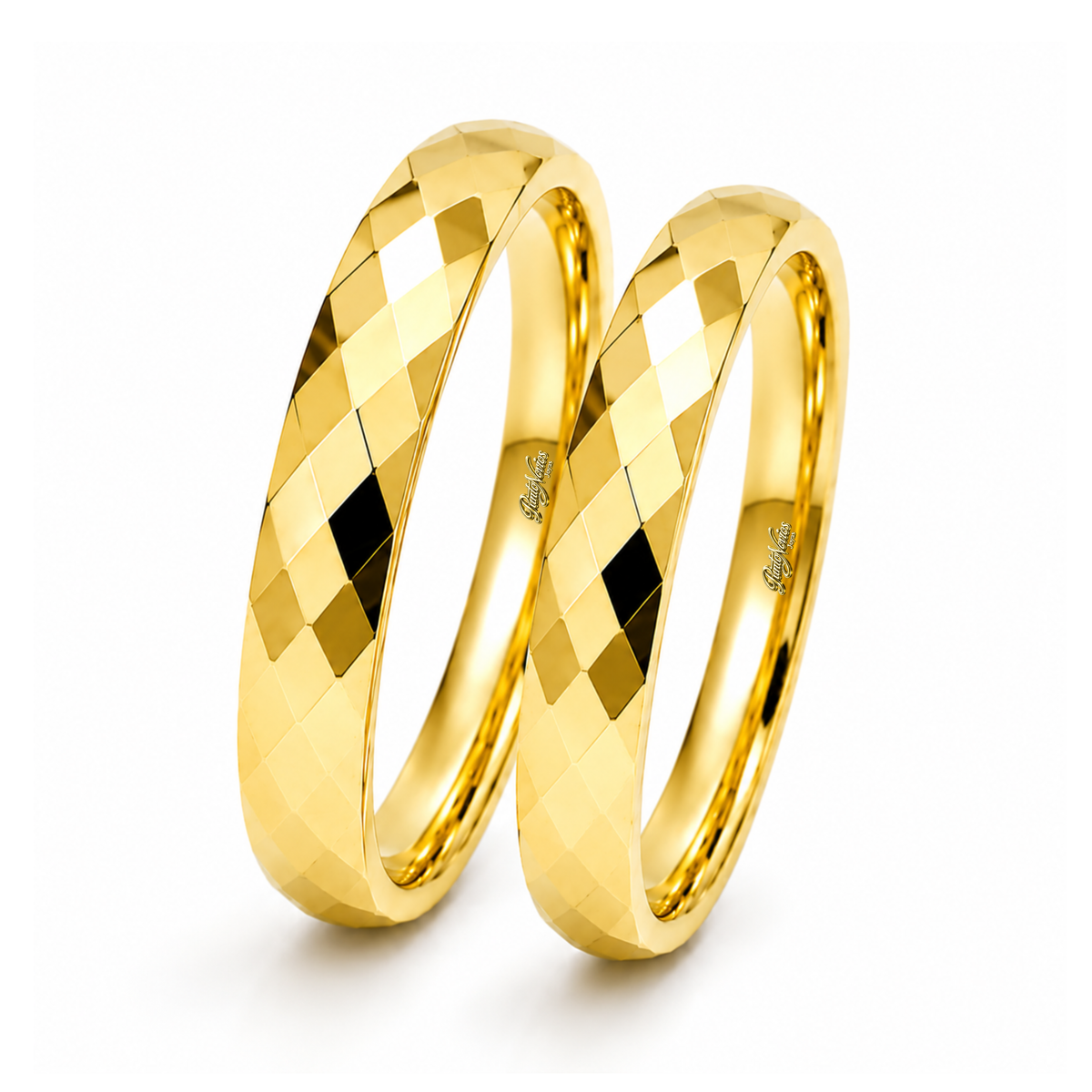Argollas de Matrimonio Facetadas Acabado Diamantado  Oro 18K