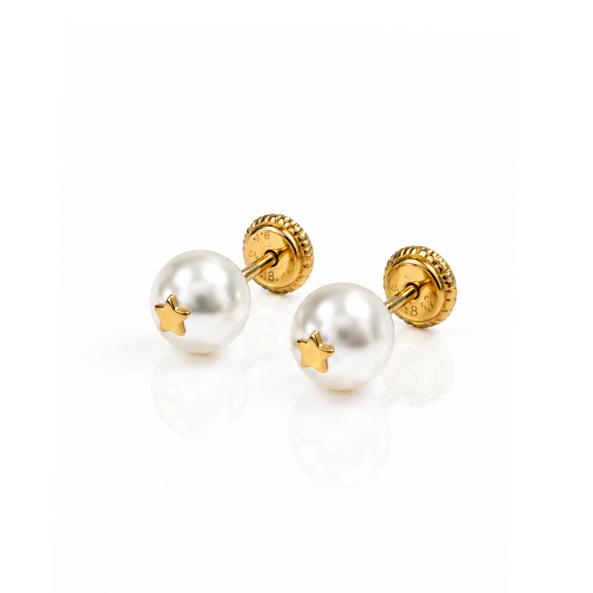 Aros de Bebe Estilo con Perla Cultivada Oro 18K