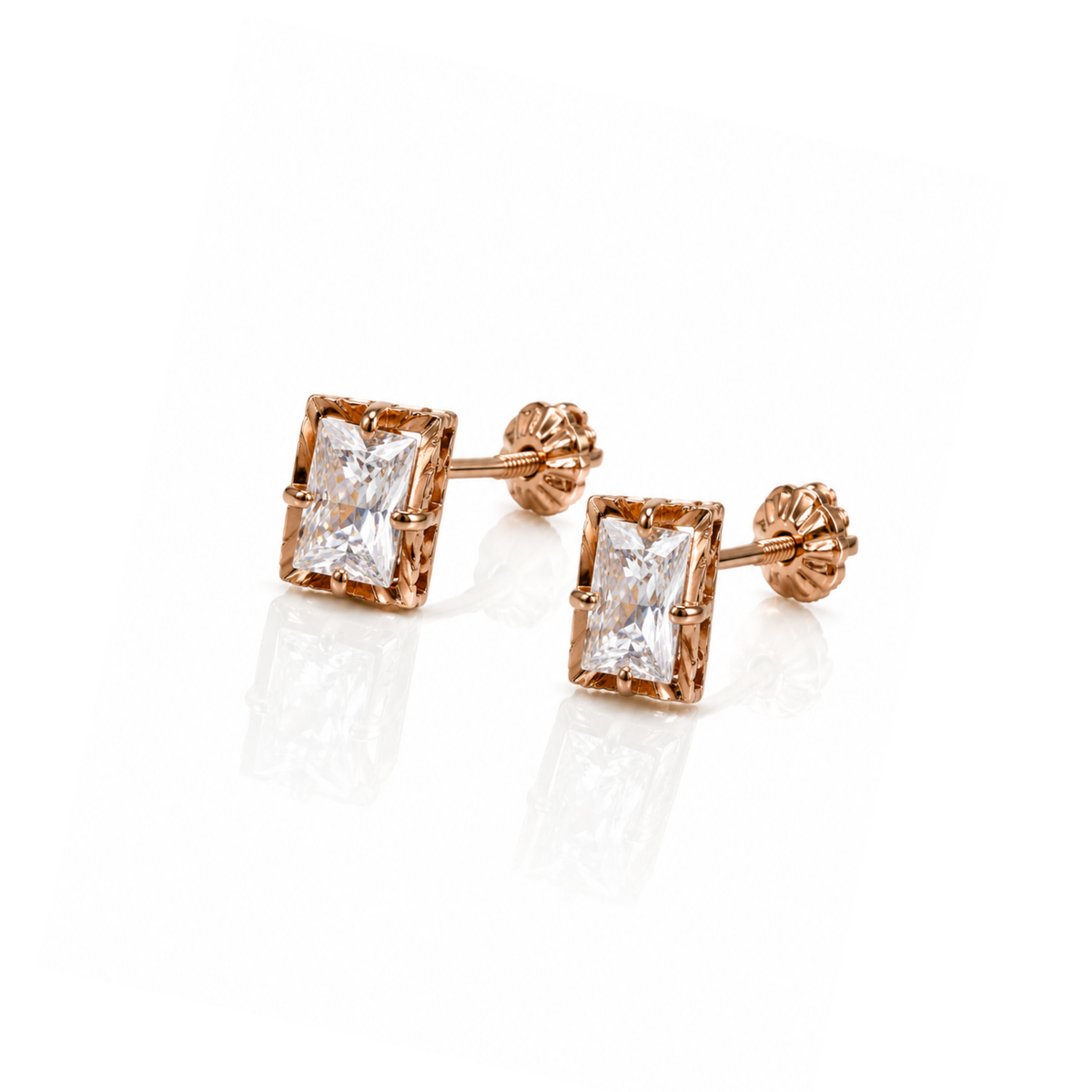 Aros Estilo Chaton Cuadrados Oro 18K