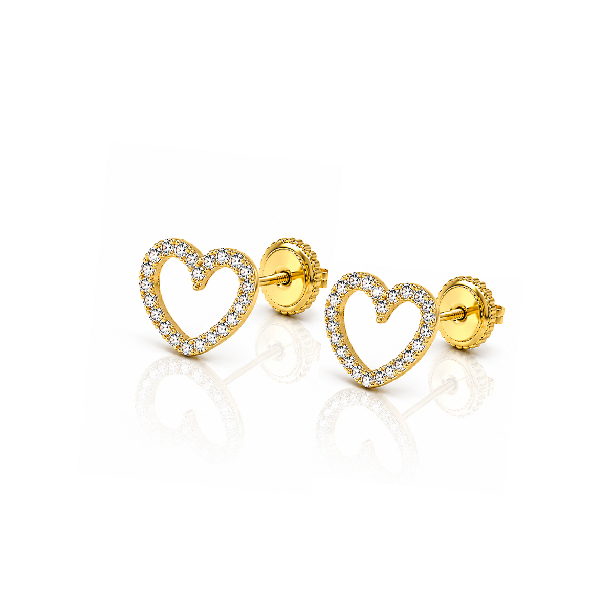 Aros Estilo Corazon Con Circones Suizos Oro 18K